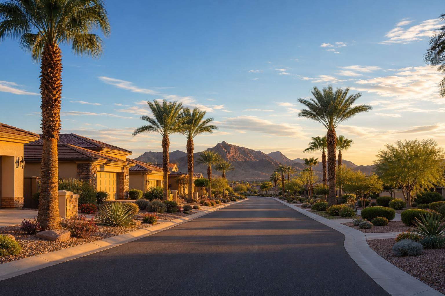 Henderson Nevada neighborhood with palm-lined streets and desert homes