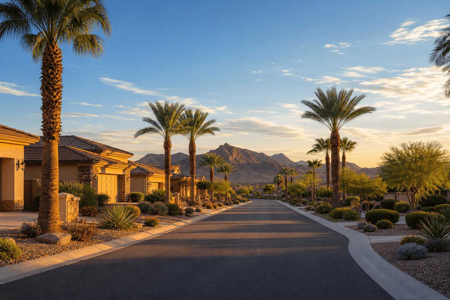 Henderson Nevada neighborhood with palm-lined streets and desert homes