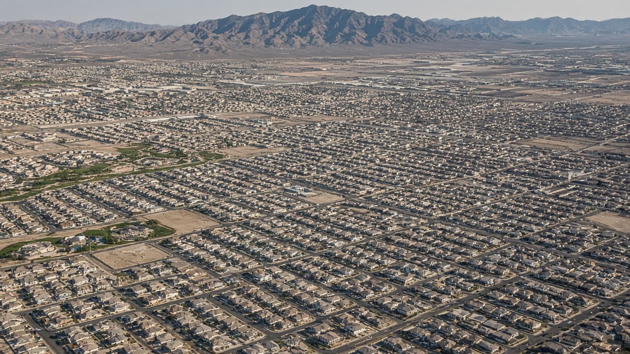 Clark County Nevada aerial housing grid representing 2026 Las Vegas Valley market trends