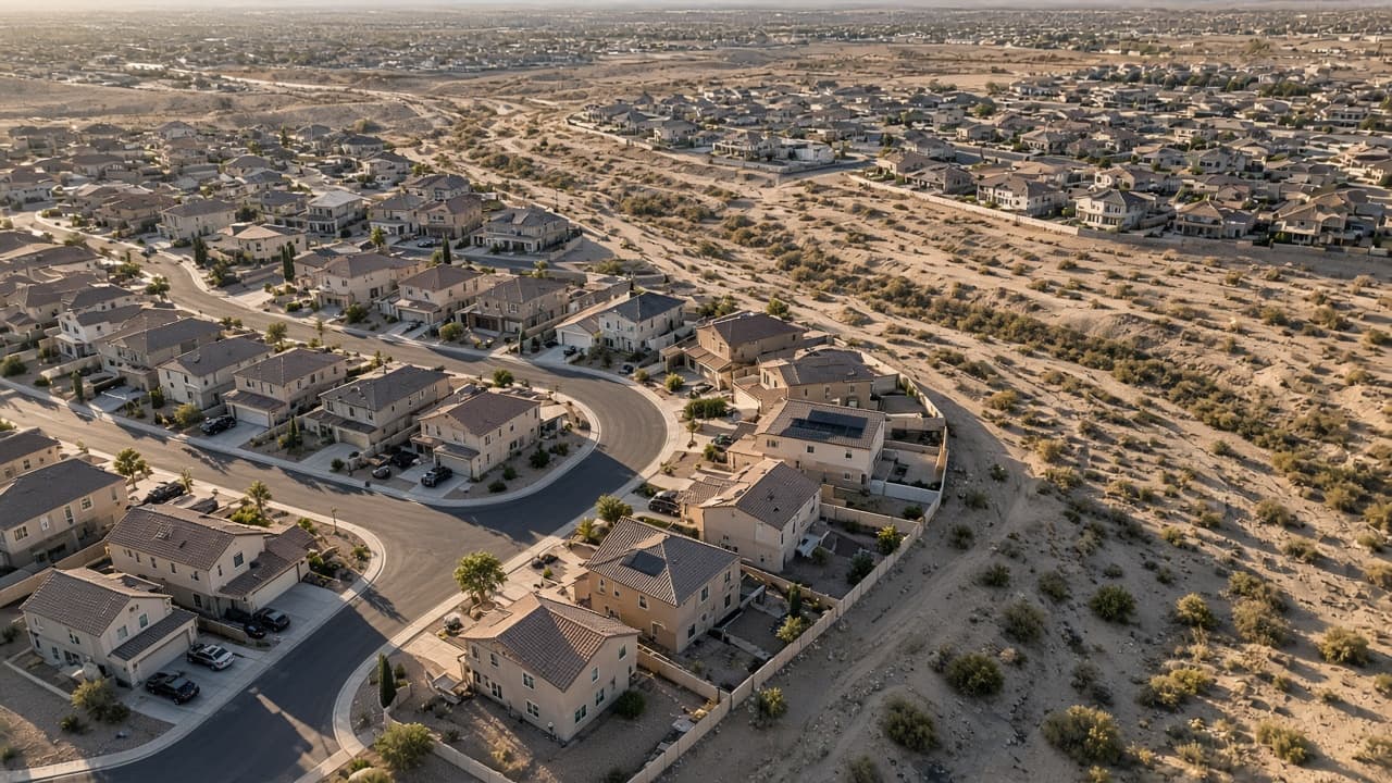 Clark County housing market report aerial of suburban rooftops