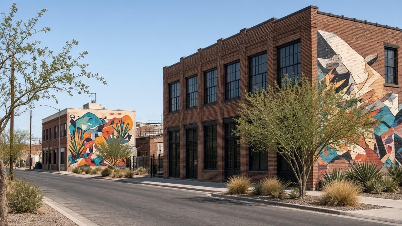 Downtown Las Vegas Arts District brick lofts and mural-lined streets