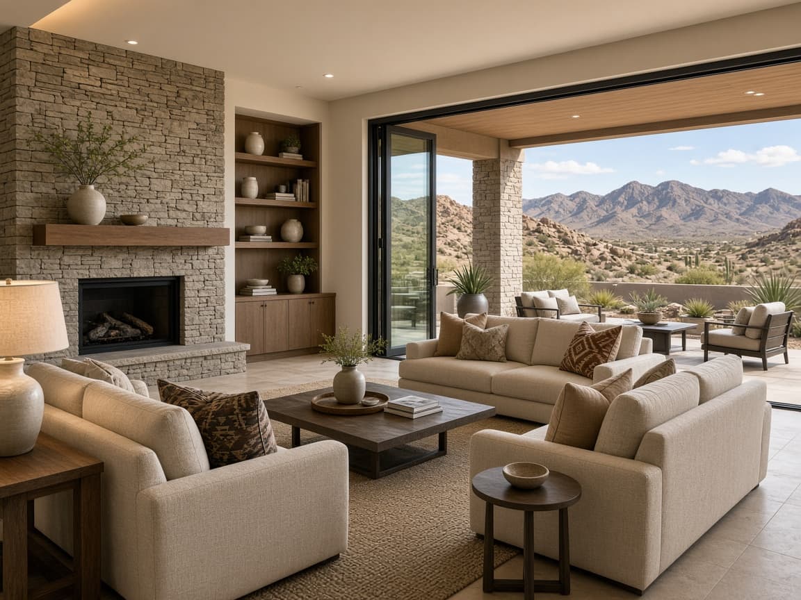Staged Nevada living room opening to desert mountain views — The Home Selling Process