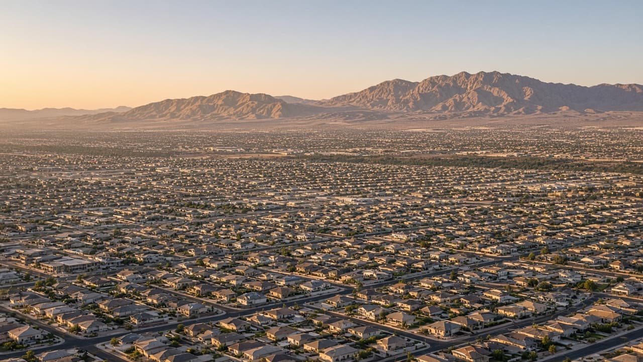 Las Vegas Valley housing grid and desert mountains for community maps — Market Area Maps